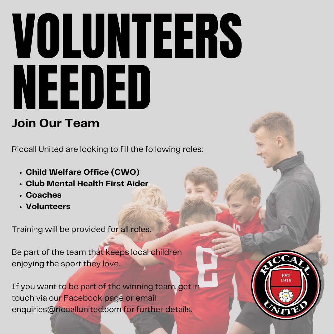 We're looking for volunteers to help keep the club going. If you want to be part of the team that keeps local children playing the sport they love, get in touch