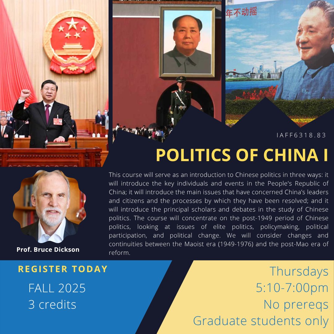 This week, we are highlighting Professor Bruce Dickson's course "Politics of China I." This class serves as an introduction to Chinese politics through key individuals and events, issues, and scholars. Don't wait; sign up today!