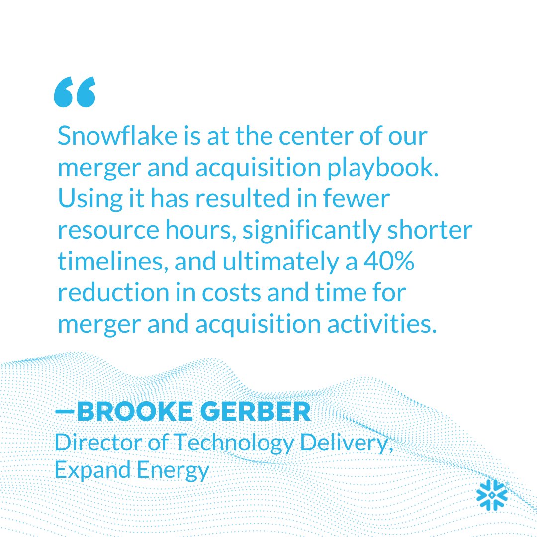 Expand Energy is drilling into a new era with <a href="/Snowflake/">Snowflake</a>.

3,700+ sites. Unified data. ML-powered insights. Smarter forecasts. Faster deals.

This is what it looks like when data fuels growth. ⚡️

👉 snowflake.com/en/customers/a…