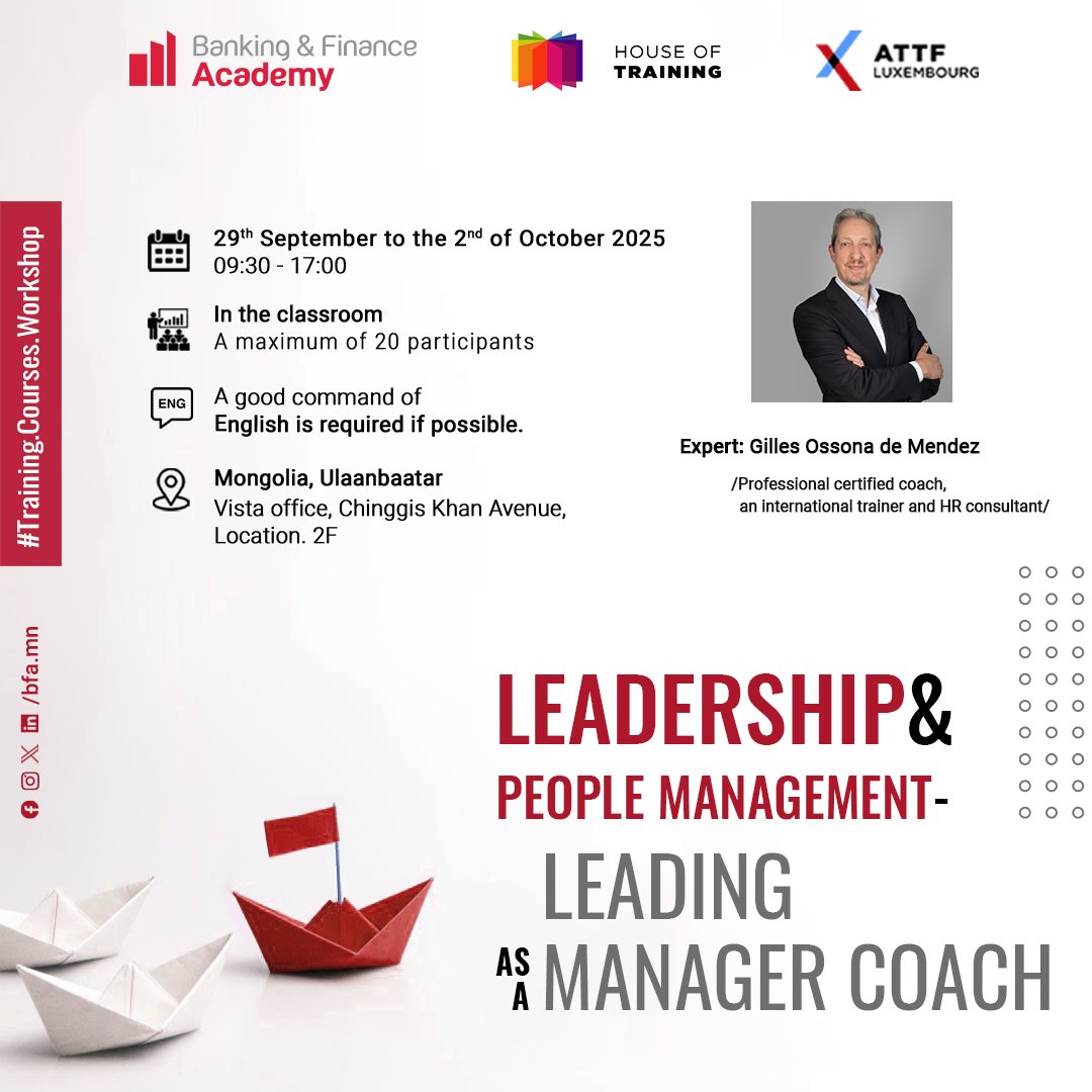 “Leadership &amp; People Management – Leading as a Manager Coach” сургалт болно
🔗bfa.mn/leadership-peo…