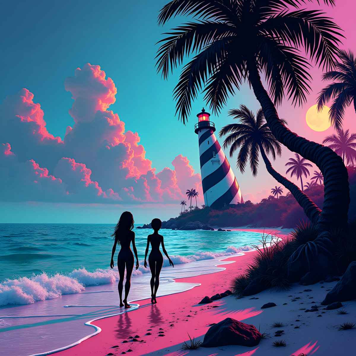 PromptSin's tweet image. Chasing sunsets and lighthouse dreams 🌅✨ Who&apos;s ready for a beach getaway? 🌴 #ParadiseVibes #Wanderlust