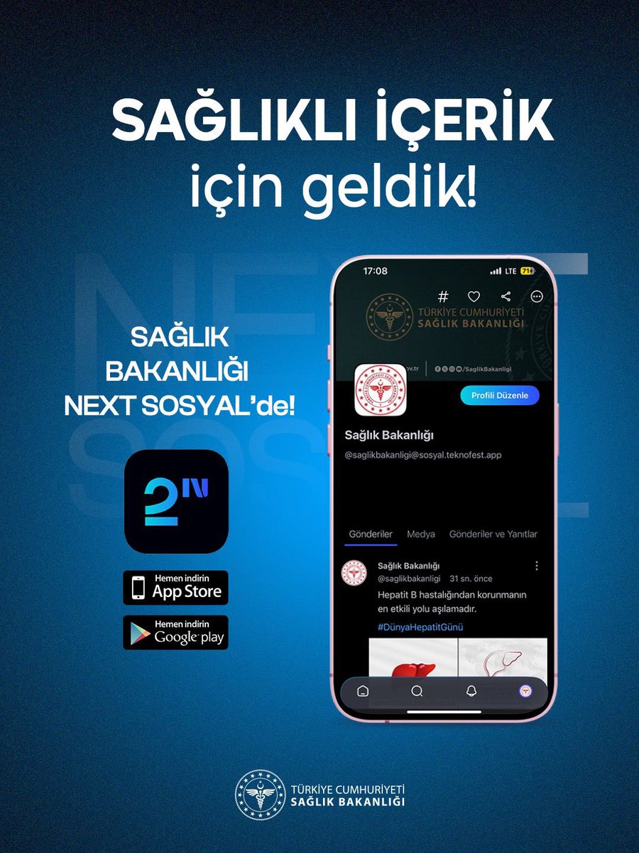 SAĞLIKLI İÇERİK İÇİN GELDİK! 

Güncel paylaşımlarımızdan haberdar olmak için NEXT SOSYAL hesabımızı takip edebilirsiniz.

sosyal.teknofest.app/@saglikbakanli…