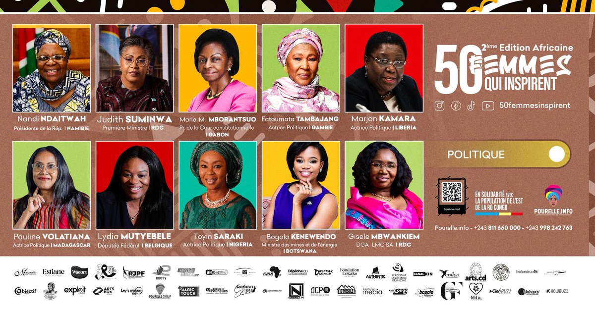 50 FEMMES QUI INSPIRENT (@50femmes) on Twitter photo #JIFA2025
Voici les 10 femmes africaines qui inspirent en #Politique.
Elles redéfinissent le pouvoir et bâtissent l’avenir de l’Afrique, une décision à la fois.
#LeadershipFéminin <a href="/SWAPOPRESIDENT/">President Netumbo Ndemupelila Nandi-Ndaitwah</a>
<a href="/SuminwaJudith/">Judith SUMINWA TULUKA</a> <a href="/fcmljallow1/">Fatoumata Jallow-Tambajang</a> <a href="/marj77520/">Marjon Kamara</a> <a href="/LydiaMutyebele/">Lydia Mutyebele Ngoi</a> <a href="/ToyinSaraki/">Toyin Saraki</a> <a href="/JoyBogolo/">Bogolo Joy Kenewendo</a> #JIFA2025
Voici les 10 femmes africaines qui inspirent en #Politique.
Elles redéfinissent le pouvoir et bâtissent l’avenir de l’Afrique, une décision à la fois.
#LeadershipFéminin <a href="/SWAPOPRESIDENT/">President Netumbo Ndemupelila Nandi-Ndaitwah</a>
<a href="/SuminwaJudith/">Judith SUMINWA TULUKA</a> <a href="/fcmljallow1/">Fatoumata Jallow-Tambajang</a> <a href="/marj77520/">Marjon Kamara</a> <a href="/LydiaMutyebele/">Lydia Mutyebele Ngoi</a> <a href="/ToyinSaraki/">Toyin Saraki</a> <a href="/JoyBogolo/">Bogolo Joy Kenewendo</a>