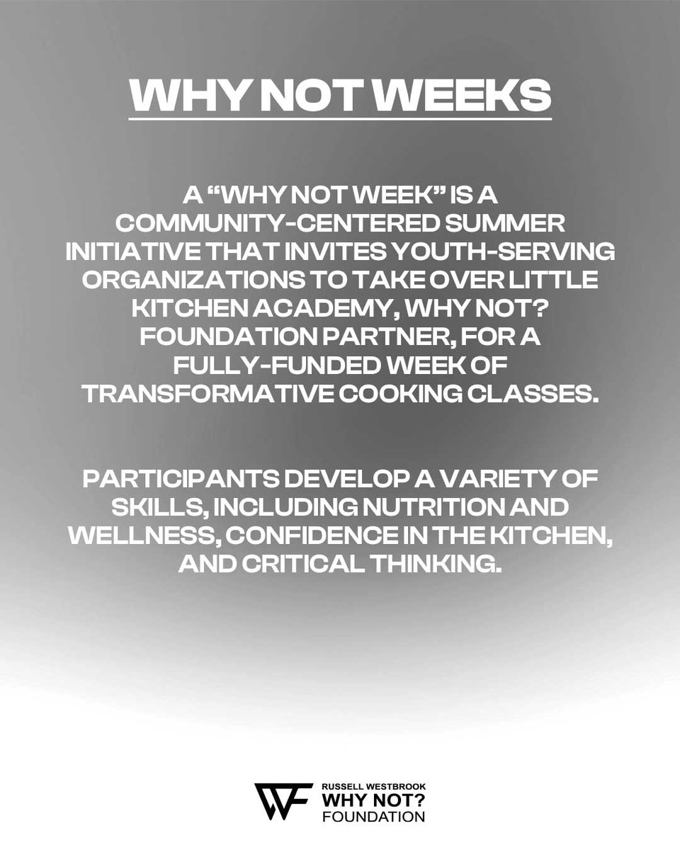WhyNotFdn's tweet image. Our 2025 Summer Programming is here! 🌞

🍴 𝗪𝗵𝘆 𝗡𝗼𝘁 𝗪𝗲𝗲𝗸𝘀: Cooking camps w/ @LittleKitchenA1, built for the underserved communities.

🎨 𝗪𝗵𝘆 𝗡𝗼𝘁 𝗧𝗮𝗸𝗲𝗼𝘃𝗲𝗿 𝗗𝗮𝘆𝘀: One-day summer pop-ups full of joy across LA.

Visit whynotfoundation.org to join us!