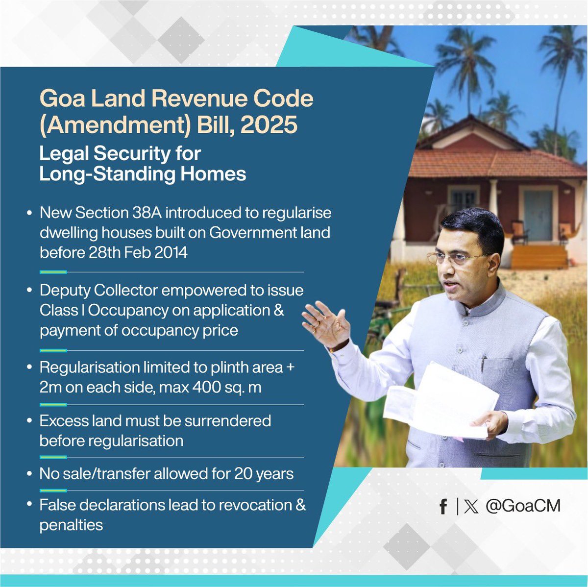 The Goa Land Revenue Code (Amendment) Bill, 2025 marks a major leap ahead, delivering long-overdue justice to the people of Goa. 1/3