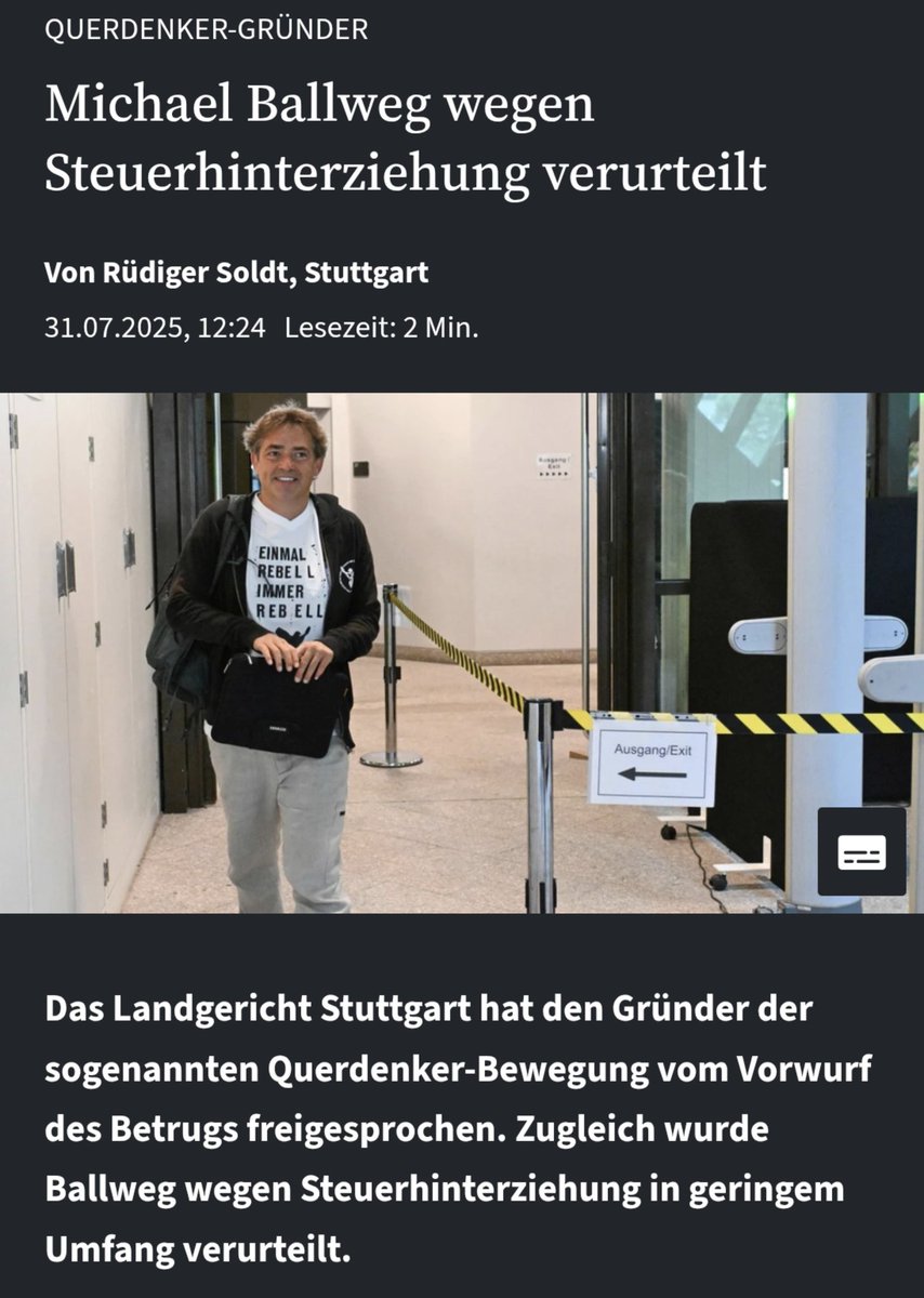 18-jähriger "Deutsch-Türke" will islamistischen Terroranschlag verüben.

#Ballweg kauft versehentlich für 20€ zwei Produkte für den Privatgebrauch über sein Geschäftskonto.

Quizfrage: Wer von beiden saß 279 Tage im Knast und wer muss als Strafe in eine "therapeutische