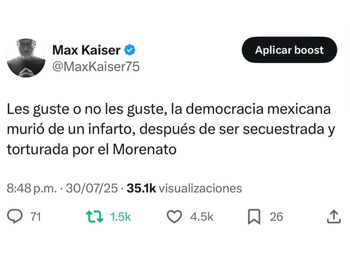 Totalmente de acuerdo con <a href="/MaxKaiser75/">Max Kaiser</a> 🇲🇽
#Morenadestruyendoaméxico 
<a href="/SecRubio/">Secretary Marco Rubio</a> <a href="/PaolaGarateV/">Paola Gárate</a> <a href="/gabyalechavez/">🩷 𝕃𝕒 ℂ𝕙Á𝕧𝔼𝕫 🩷</a> <a href="/IreriGM/">𝕴𝖗𝖊𝖗𝖎 𝕸</a> <a href="/aleoglez/">AleO</a> <a href="/Lu_sein_45/">Lu.</a> <a href="/AnaLucaBus6916/">Ana Lucía Bustamante</a> <a href="/germancavazos11/">@German</a> <a href="/FarroRobot/">Farro</a> <a href="/1XP8M3ARN7/">Gato Romo</a> <a href="/Pedro_V_H/">Pedro Villagran</a> <a href="/Pandita__toxico/">PandaDelMal 🐼 😈</a>