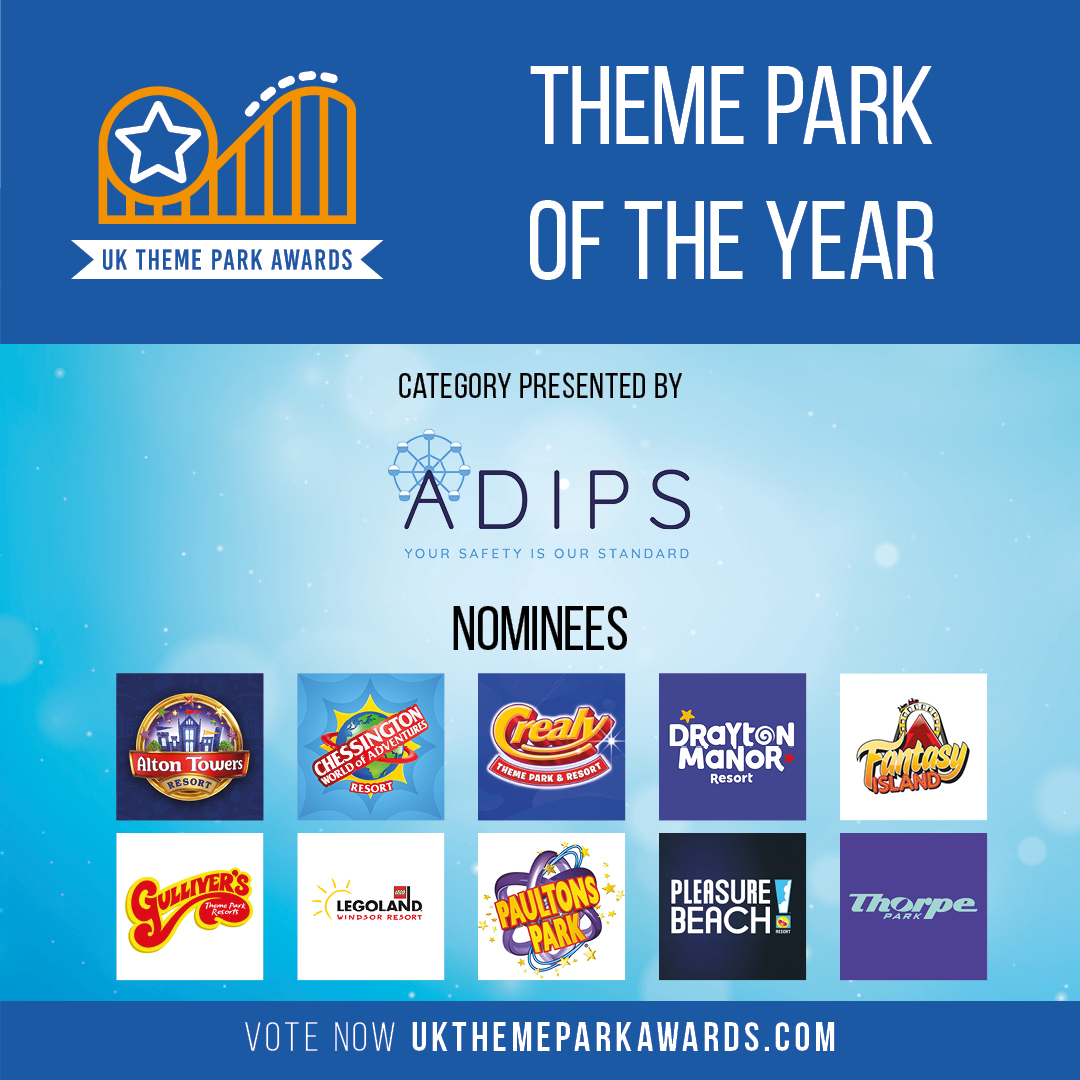 ThemeParks-UK.com (@themeparksuk) on Twitter photo The nominees for Theme Park of the Year presented by <a href="/Adips_tweets/">ADIPS_tweets</a>:
<a href="/altontowers/">Alton Towers Resort</a>
<a href="/CWOA/">Chessington World of Adventures Resort</a>
<a href="/CrealyResort/">Crealy Theme Park & Resort</a>
<a href="/DraytonManor/">Drayton Manor</a>
<a href="/fantasyislanduk/">Fantasy Island</a>
<a href="/gulliversfun/">Gulliver's Theme Park Resorts</a>
<a href="/LEGOLANDWindsor/">LEGOLAND Windsor</a>
<a href="/PaultonsPark/">Paultons Theme Park</a>
<a href="/Pleasure_Beach/">Pleasure Beach Resort🎢</a>
<a href="/THORPEPARK/">Thorpe Park Official</a>
Vote now: ukthemeparkawards.com
#UKThemeParkAwards 🏆 The nominees for Theme Park of the Year presented by <a href="/Adips_tweets/">ADIPS_tweets</a>:
<a href="/altontowers/">Alton Towers Resort</a>
<a href="/CWOA/">Chessington World of Adventures Resort</a>
<a href="/CrealyResort/">Crealy Theme Park & Resort</a>
<a href="/DraytonManor/">Drayton Manor</a>
<a href="/fantasyislanduk/">Fantasy Island</a>
<a href="/gulliversfun/">Gulliver's Theme Park Resorts</a>
<a href="/LEGOLANDWindsor/">LEGOLAND Windsor</a>
<a href="/PaultonsPark/">Paultons Theme Park</a>
<a href="/Pleasure_Beach/">Pleasure Beach Resort🎢</a>
<a href="/THORPEPARK/">Thorpe Park Official</a>
Vote now: ukthemeparkawards.com
#UKThemeParkAwards 🏆