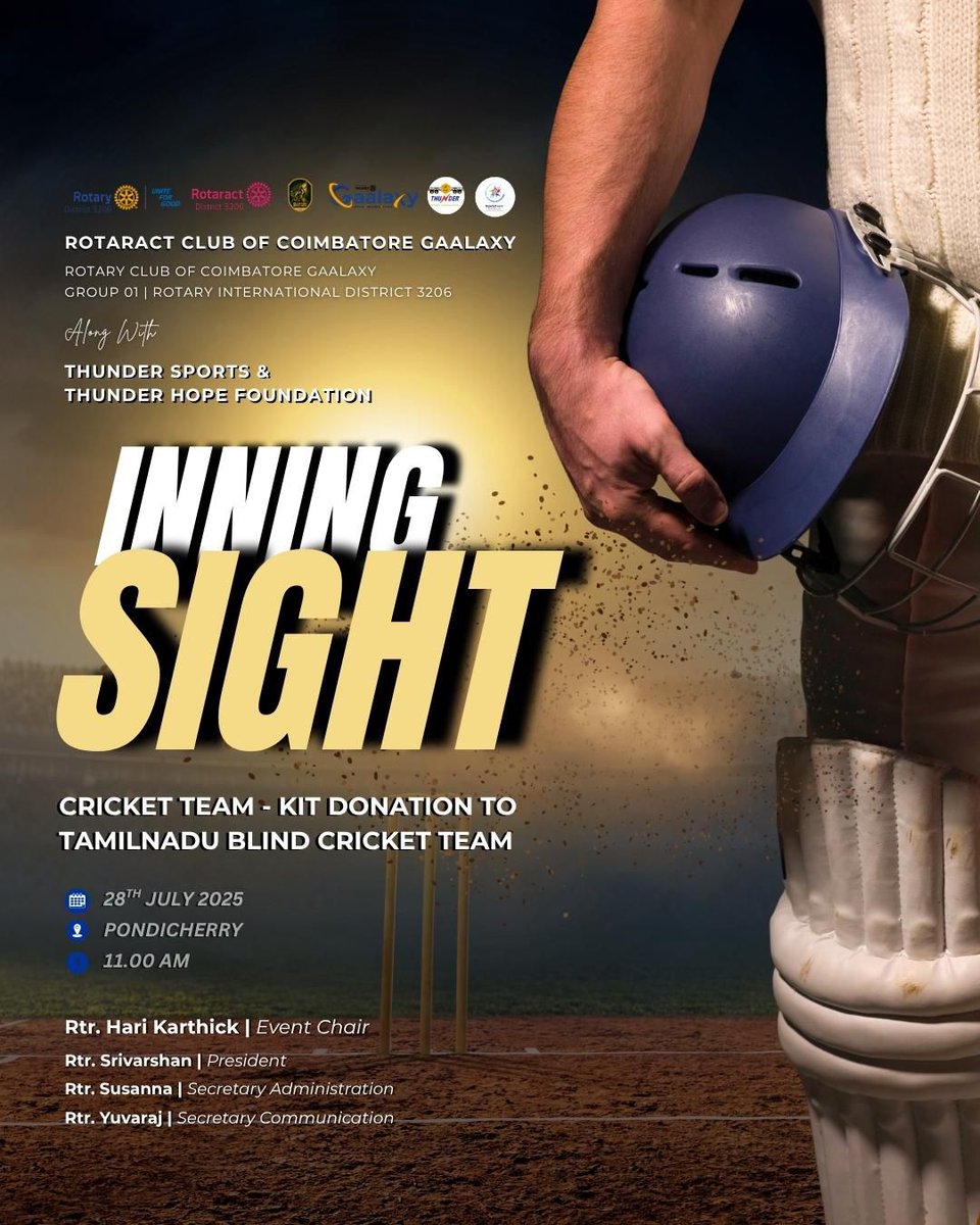 Rac_Gaalaxy's tweet photo. π Inningsight: Where Vision Meets Passion ππ₯
RC Coimbatore Gaalaxy x Thunder Hope Foundation proudly donated a βΉ20K cricket kit to the TN Blind Cricket Teamβempowering dreams with the right gear.
Because real impact is inclusive. π
#gaalaxy #blindcricketteam #rotaract3206 https://t.co/lN2Qjr3YUP