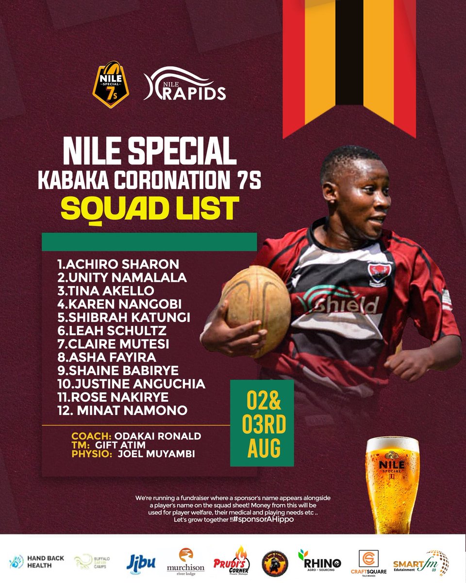 NileRapidsRFC's tweet photo. @Coronation7s 🚨Squad announcemt 🚨 in God we trust. @Kyadondo_Rugby we are ready for the #Nilespecial7s
#Runningrapids
#Rappidstuko https://t.co/HfCQyi2mSf