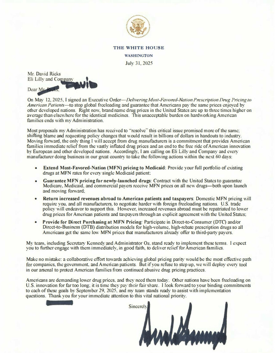 Rapid Response 47 (@rapidresponse47) on Twitter photo Today, <a href="/POTUS/">President Donald J. Trump</a> sent letters to 17 drug manufacturers outlining steps they must take to bring down prescription drug prices.
If they refuse to step up, the Administration will use every tool to protect Americans from continued abusive drug pricing practices.
Letter to Eli Lilly: Today, <a href="/POTUS/">President Donald J. Trump</a> sent letters to 17 drug manufacturers outlining steps they must take to bring down prescription drug prices.
If they refuse to step up, the Administration will use every tool to protect Americans from continued abusive drug pricing practices.
Letter to Eli Lilly: