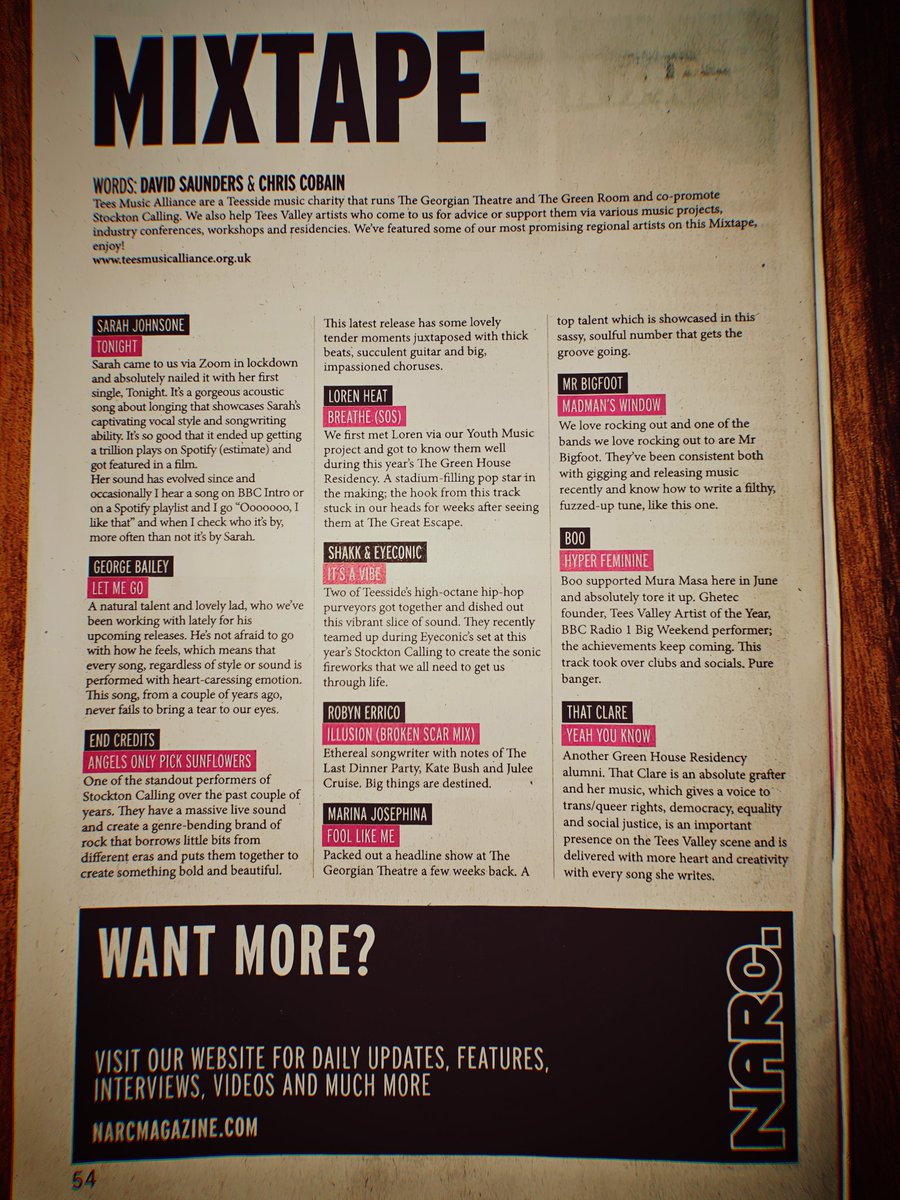 Tees Music Alliance (@newstma) on Twitter photo Thanks to Claire from <a href="/narc_magazine/">narc_magazine</a> for letting us chat about some of Teesside's top turns in their penultimate Mixtape article. 👍
Pick up a copy and have a gander. 👀📖 Thanks to Claire from <a href="/narc_magazine/">narc_magazine</a> for letting us chat about some of Teesside's top turns in their penultimate Mixtape article. 👍
Pick up a copy and have a gander. 👀📖