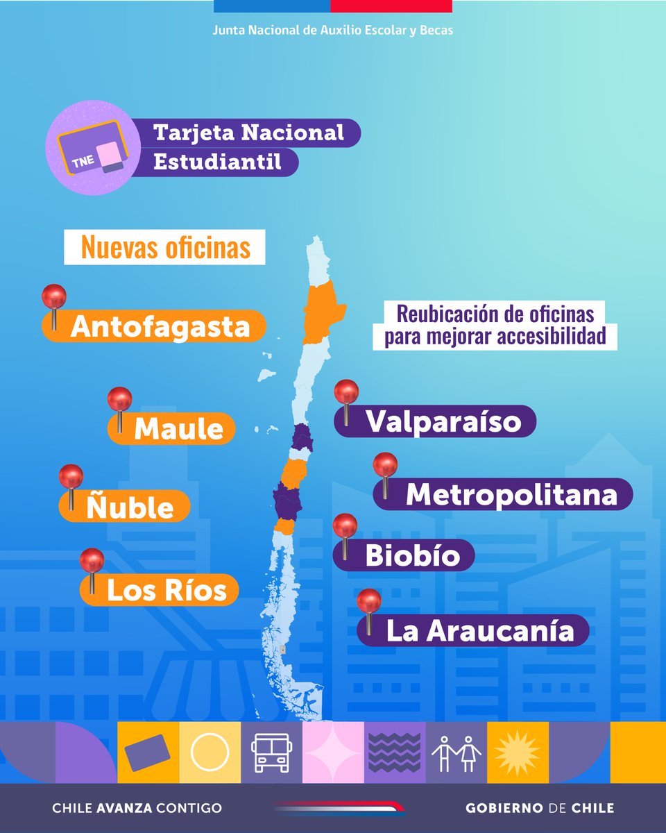 ¡Se vienen nuevas oficinas TNE! Desde el 1 de septiembre, abriremos 4 nuevas oficinas TNE y reubicaremos otras 9 en distintas regiones del país.

Estarán ubicadas en puntos estratégicos, con mejor conectividad y más espacio para atender a estudiantes.
