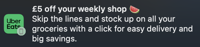 Ant (@antspeaks) on Twitter photo Hey <a href="/ubereats_uk/">Uber Eats UK</a>
Why is there a watermelon emoji used in your notifications regarding discounts for food shops.
Surely this isn't politically motivated? Though it does seem like too much of a coincidence if you ask me.. Hey <a href="/ubereats_uk/">Uber Eats UK</a>
Why is there a watermelon emoji used in your notifications regarding discounts for food shops.
Surely this isn't politically motivated? Though it does seem like too much of a coincidence if you ask me..