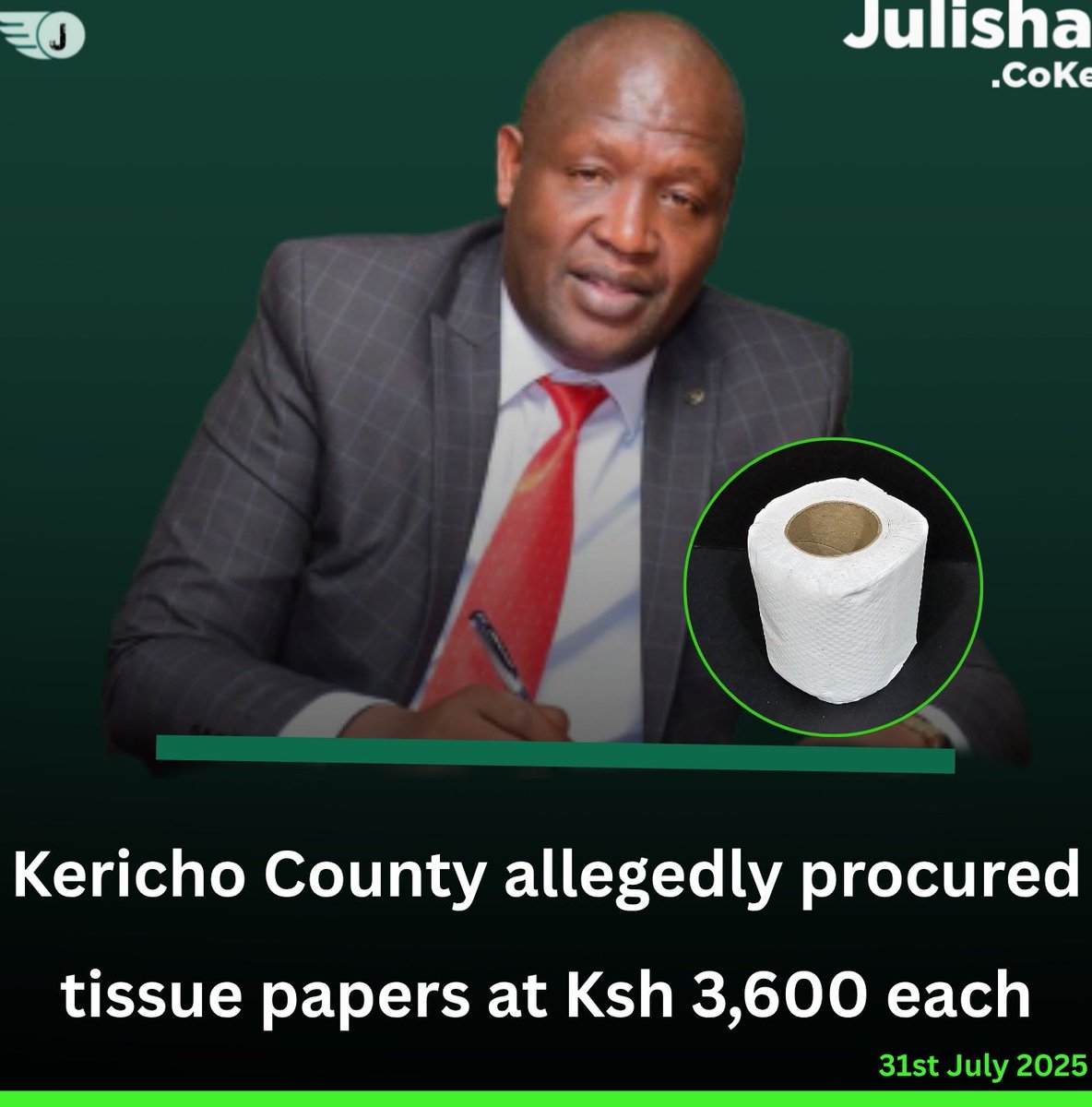 Kericho County under Governor Erick Mutai on spot again. Kericho County allegedly procured tissue papers at Ksh 3,600 each.