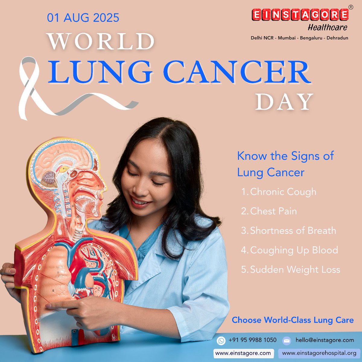 Lung cancer remains one of the deadliest cancers worldwide. 

<a href="/Einstagore/">Einstagore</a> we’re committed to changing this.

DM:

📞 +91 95 9988 1050
📧 hello@einstagore.com
🌐 einstagore.com | einstagorehospital.org

.
.
.
.
.
#Nairobi #Lusaka #Kampala #Juba #AddisAbaba #Kinshasa