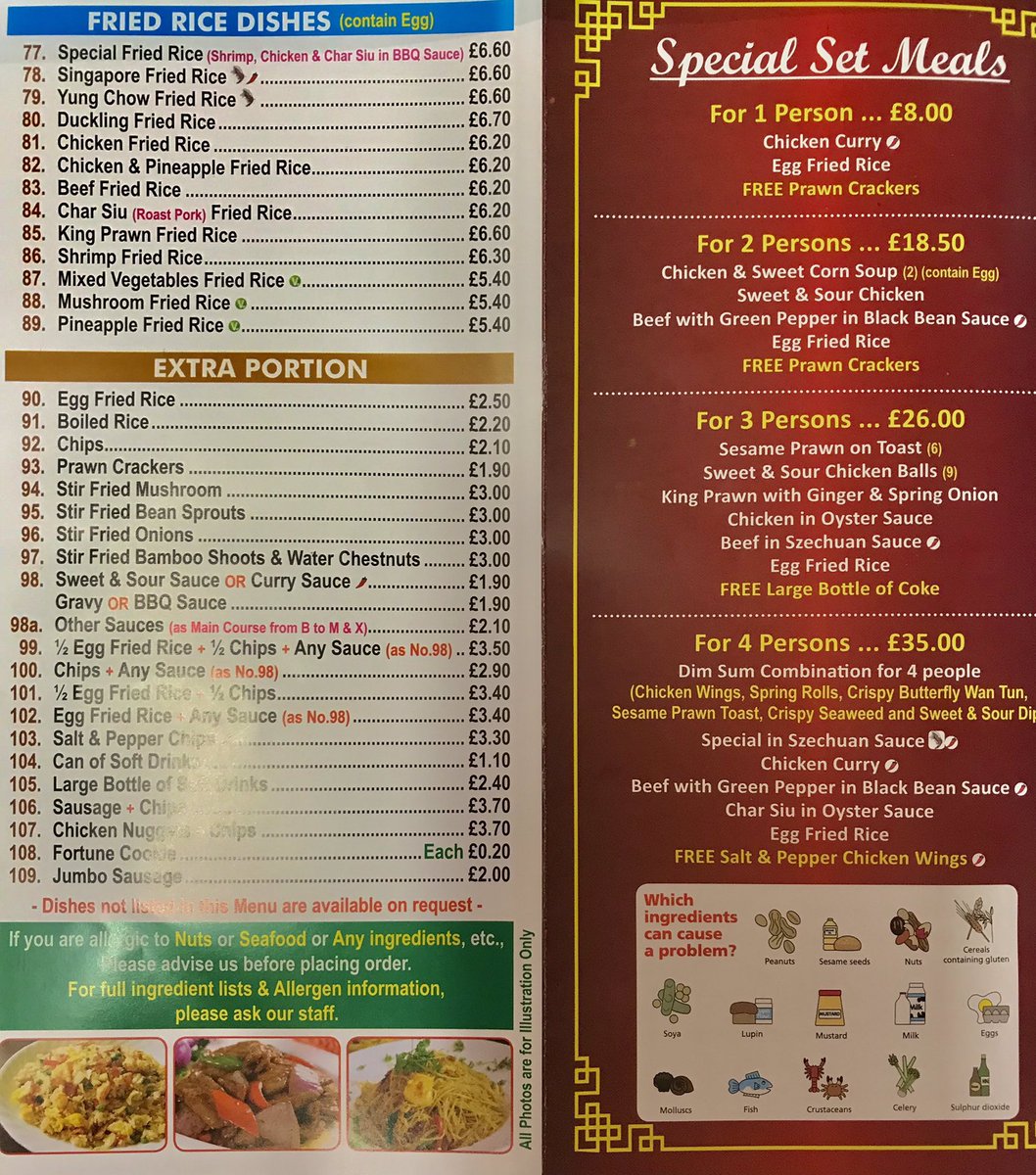 Thursday Night Oriental Dinner Menu: 20:00 to 22.30pm #BCR