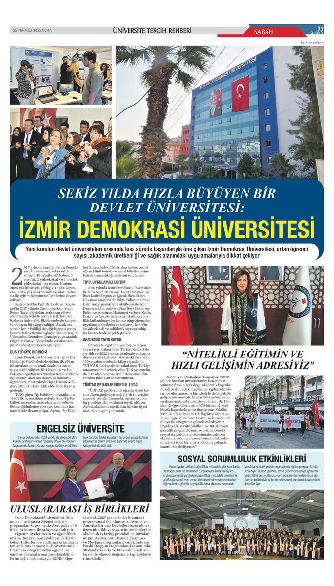 İzmir Demokrasi Üniversitesi (@izmirdemokrasi1) on Twitter photo Rektör Prof. Dr. Bedriye Tunçsiper'in yönetimindeki İzmir Demokrasi Üniversitesinin kısa sürede hızlı gelişimi ulusal basında yer aldı.
tinyurl.com/24rcjnew
#izmirdemokrasiüniversitesi
#üniversitetercihleri #yks25 #tercihrehberi
<a href="/tbedriye1/">Bedriye Tunçsiper</a> Rektör Prof. Dr. Bedriye Tunçsiper'in yönetimindeki İzmir Demokrasi Üniversitesinin kısa sürede hızlı gelişimi ulusal basında yer aldı.
tinyurl.com/24rcjnew
#izmirdemokrasiüniversitesi
#üniversitetercihleri #yks25 #tercihrehberi
<a href="/tbedriye1/">Bedriye Tunçsiper</a>