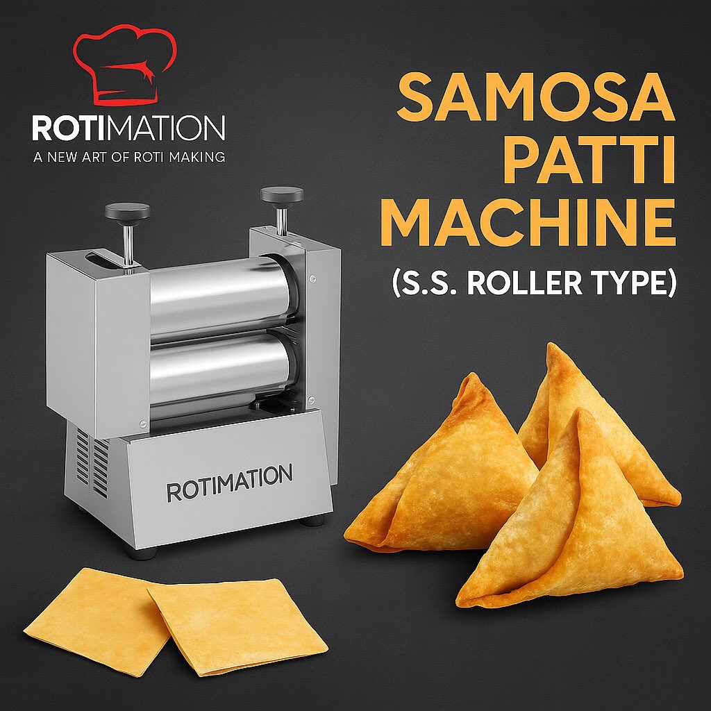 mahijexim's tweet image. 🥟 Make perfect samosa pattis in seconds!
S.S. Roller Type by #Rotimation – fast, uniform, and easy to use.
Ideal for sweet shops &amp;amp; food startups!
📞 7777 802 802 | 🌐 rotimation.in
#SamosaPattiMachine #FoodMachinery #MakeInIndia