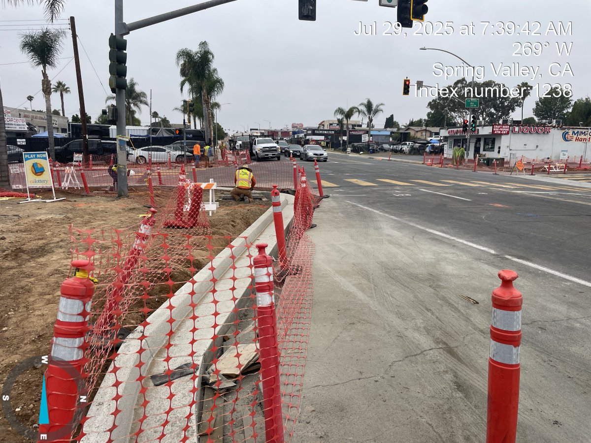 Construction has begun on the Jamacha Blvd &amp; La Presa Ave Intersection Imp. Project. This project consists of replacing the Traffic Signal and installing ADA ramps. Curbs and gutters were placed, and traffic pole foundations were set. Work is anticipated to end in late Fall 2025.