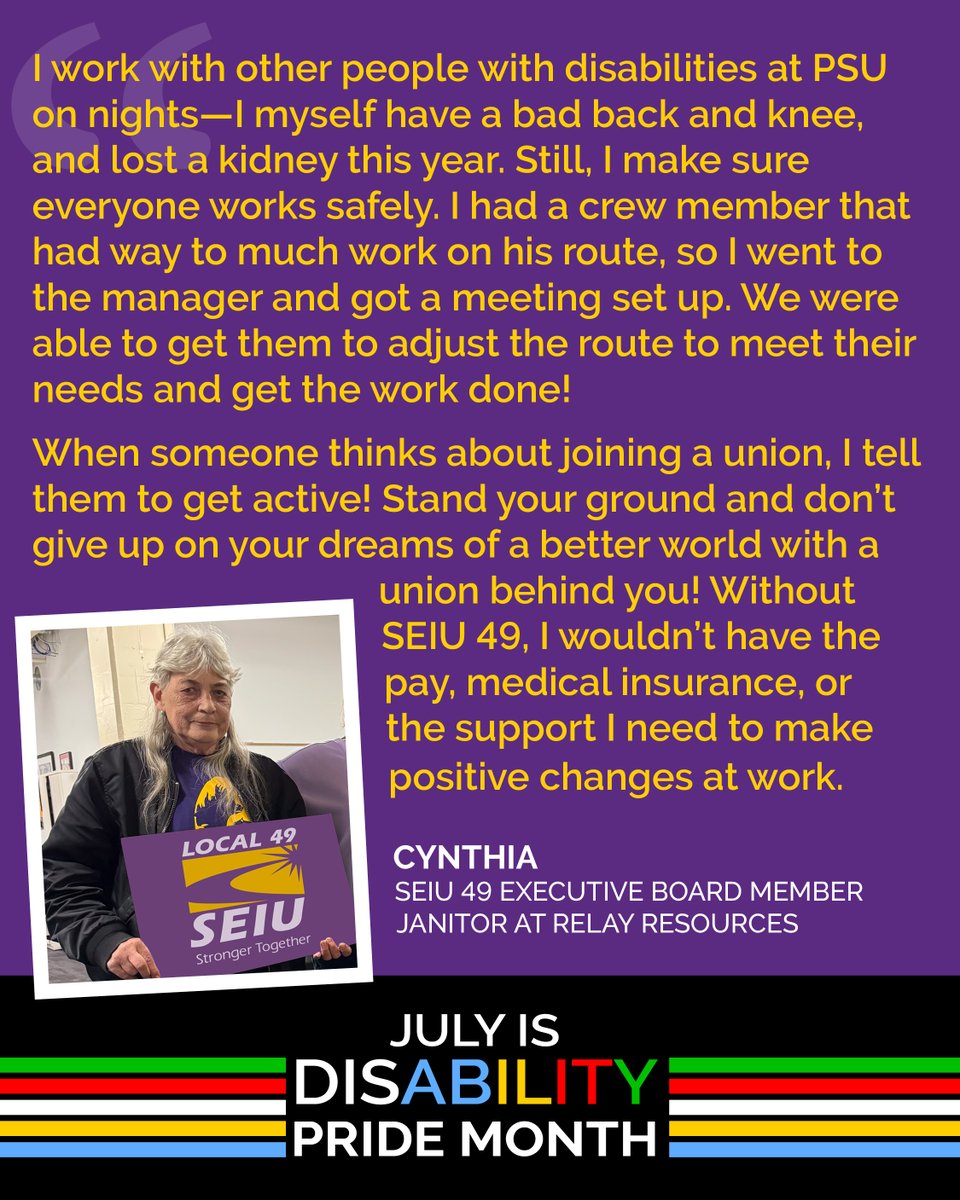 seiu49's tweet image. Disability justice is worker justice. When we fight for accessible workplaces, flexible policies, and respect on the job, everyone benefits. Solidarity means making room for all workers to thrive. ✊
#DisabilityPride #DisabilityAwareness