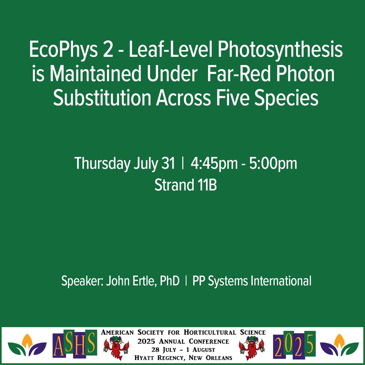 Does far-red light (700–750 nm) maintain photosynthetic performance @ leaf level? ePAR is put to the test across 5 crop species—evaluating A/Ci curves, Vc max, &amp; Jmax under up to 30% far-red substitution—A must-see for anyone rethinking the PAR definition. #horticulture #ASHS2025