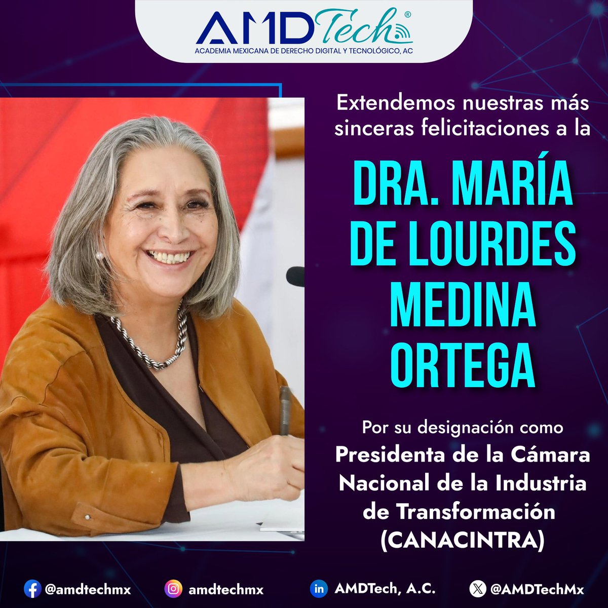 ¡Felicidades a la Dra. María de Lourdes Medina Ortega por asumir la presidencia nacional de CANACINTRA!

Le deseamos mucho éxito en esta nueva etapa llena de retos y oportunidades.