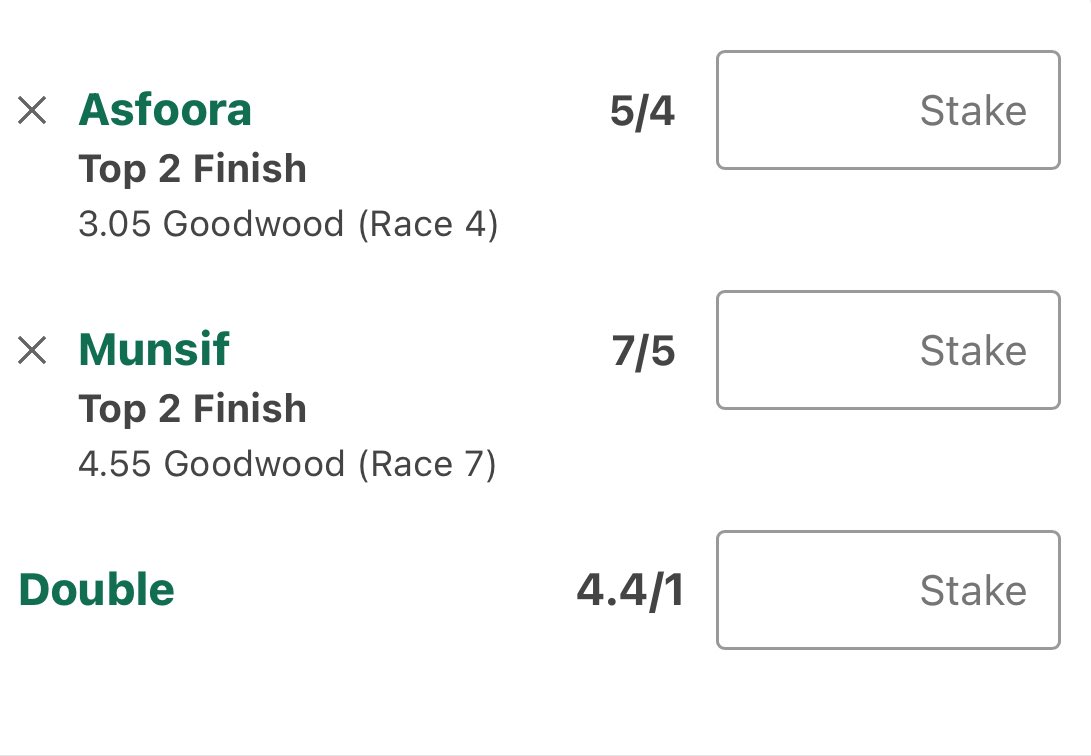 To start August and finish off Goodwood Festival we will be giving away £300 to one lucky follower! 

If BOTH Asfoora and Munsif both finish TOP 2!

All you have to do is
LIKE, RETWEET this post 
And make sure you are FOLLOWING!

Good luck 🤞 
#Giveaway #Goodwood #Goodwood_Races