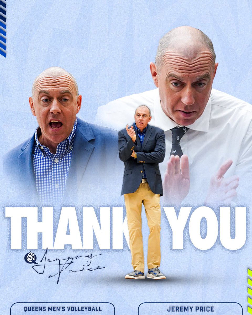 Thank you, Coach Price, for your years of dedication, leadership, and passion for Queens men's volleyball. Your impact on the program and our student-athletes will be felt for years to come. Wishing you all the best in your next chapter.💙

#RoyalsRise | #QUeenCity