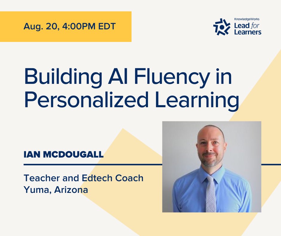 Don't miss out! Join us for the #LeadForLearners virtual discussion on Aug. 20 at 4 PM ET. Discover how AI tools can support personalized learning by encouraging student agency, critical thinking and creativity! Sign up today ➡️ bit.ly/4lQm3qh