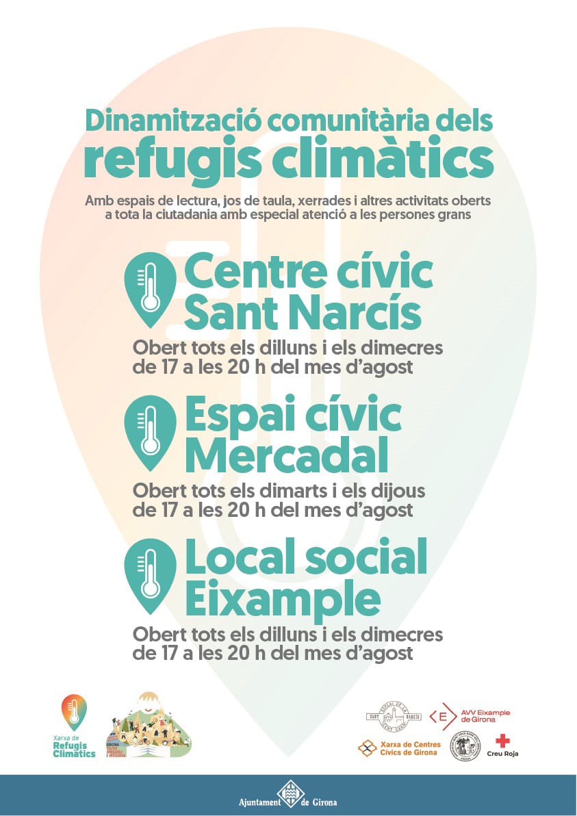 Gemma Martínez (@gemarvi) on Twitter photo 🌞 Aquest agost, no et quedis a casa sol/a!
📍 Els CC Sant Narcís, Mercadal i Eixample obren de 17 a 20 h amb activitats dinamitzades per passar la tarda en bona companyia.
👵🏼👴🏼 Especialment pensat per a la gent gran , però hi pot venir tothom!
Organitzat per <a href="/CreuRojaGirona/">Creu Roja Girona</a> 🌞 Aquest agost, no et quedis a casa sol/a!
📍 Els CC Sant Narcís, Mercadal i Eixample obren de 17 a 20 h amb activitats dinamitzades per passar la tarda en bona companyia.
👵🏼👴🏼 Especialment pensat per a la gent gran , però hi pot venir tothom!
Organitzat per <a href="/CreuRojaGirona/">Creu Roja Girona</a>