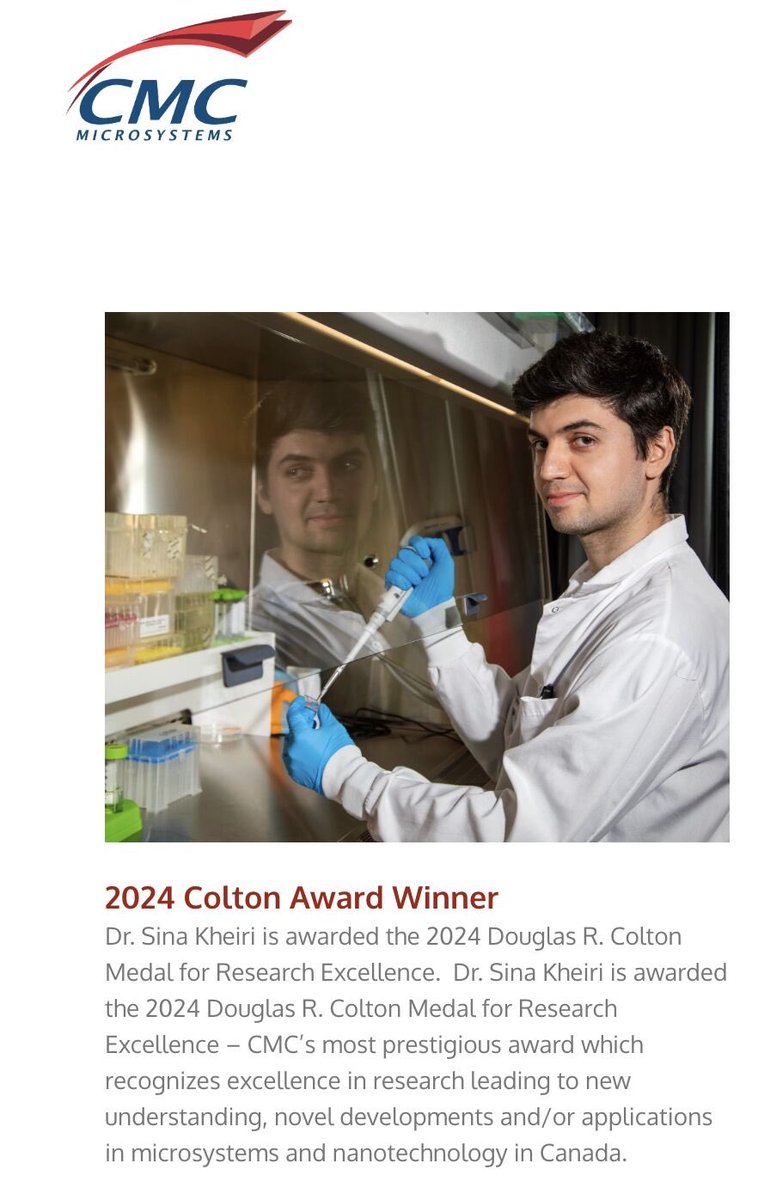 KammLab (@kamm_lab) on Twitter photo Congrats to our postdoc <a href="/kheiri_sina/">Sina Kheiri</a> for being awarded the <a href="/CMCMicrosystems/">CMC Microsystems</a> 2024 Douglas R. Colton Medal for Research Excellence!! We are excited to see where his research (co-advised by Prof. Ritu Raman) goes next! 🌟🏅 Congrats to our postdoc <a href="/kheiri_sina/">Sina Kheiri</a> for being awarded the <a href="/CMCMicrosystems/">CMC Microsystems</a> 2024 Douglas R. Colton Medal for Research Excellence!! We are excited to see where his research (co-advised by Prof. Ritu Raman) goes next! 🌟🏅