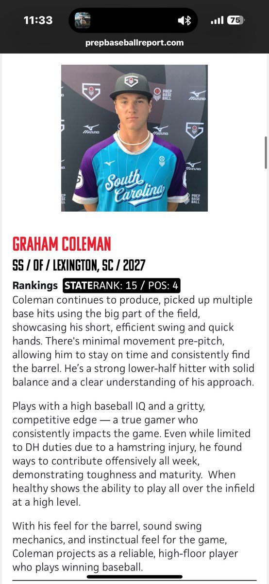 Graham Coleman (@gcolemanlhs27) on Twitter photo Thank you <a href="/PrepBaseball_SC/">Prep Baseball South Carolina</a> for the write up! #PBFG25 was a great experience! Thank you <a href="/PrepBaseball_SC/">Prep Baseball South Carolina</a> for the write up! #PBFG25 was a great experience!