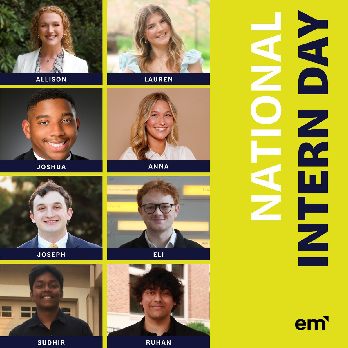 EmergentMethod's tweet image. Happy #NationalInternDay to the bright minds who help fuel our work — our #EMterns. Your drive and dedication push our team and clients forward every day, and our firm wouldn’t be the same without you!