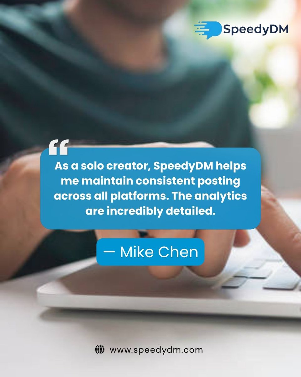 SpeedyDM's tweet image. Being a solo creator means juggling content creation, engagement, planning, and analytics.

----
📲 Try SpeedyDM for free at speedydm.com
.
.
.
.
#speedydm #solocreatortools #dmmarketing #contentautomation #analyticsmadeeasy #postconsistently #creatorsupport
