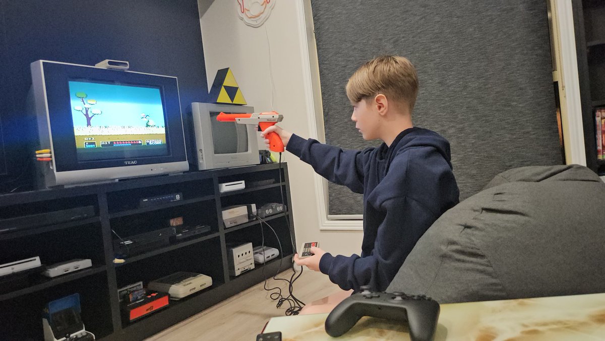 He's been playing since he could walk and Duck Hunt is still one he plays the most