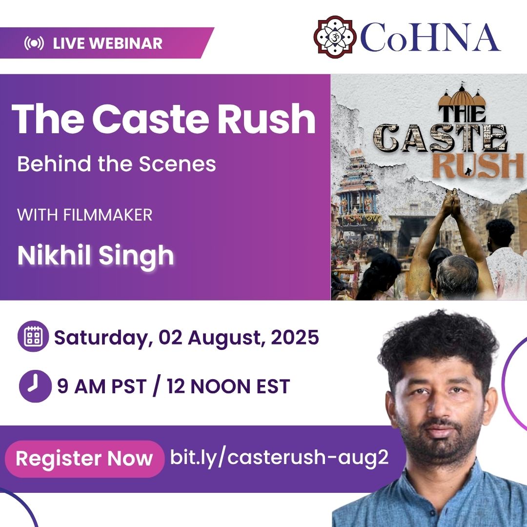 IndicDialogue (@indicdialogue) on Twitter photo Behind the scenes of documentary 'The Caste Rush'
Webinar with Filmmaker <a href="/dnikhilsingh/">Nikhil Singh Rajputt</a> and <a href="/CoHNAOfficial/">CoHNA (Coalition of Hindus of North America)</a>
When: Aug 2, 2025 12:00 PM Eastern Time (US and Canada)
Registration: bit.ly/casterush-aug2
US and Canada screenings: casterushthefilm.com/#screening Behind the scenes of documentary 'The Caste Rush'
Webinar with Filmmaker <a href="/dnikhilsingh/">Nikhil Singh Rajputt</a> and <a href="/CoHNAOfficial/">CoHNA (Coalition of Hindus of North America)</a>
When: Aug 2, 2025 12:00 PM Eastern Time (US and Canada)
Registration: bit.ly/casterush-aug2
US and Canada screenings: casterushthefilm.com/#screening