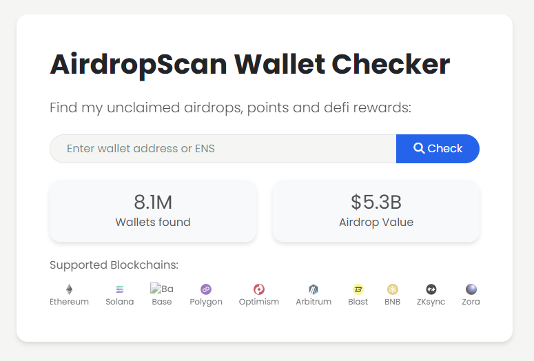 Warto od czasu do czasu sprawdzić, czy nie przegapiliśmy przypadkiem żadnego airdropa, może nam w tym pomóc AirdropScan. 🪂

 🔎 airdropscan [.] io/check

Dajcie znać co wam się pojawiło, u mnie kilka starych odebranych dropów jak Scroll, Arbitrum, ZkSync itd.