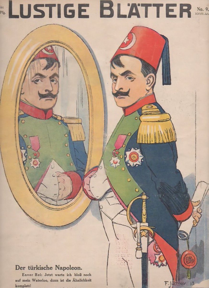 Almanların "Türk Napolyon"u olarak resmettiği Enver Paşa'nın çizimi.