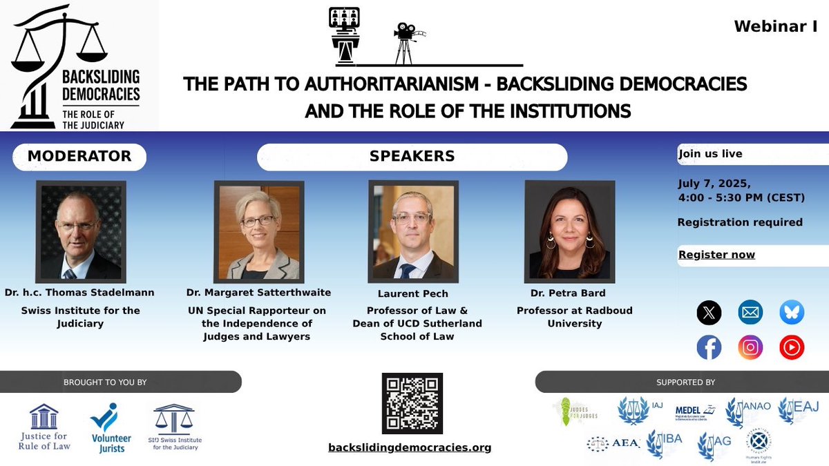 JUSTICE FOR RULE OF LAW (@justice4rol) on Twitter photo We are proud to share the recording of the webinar we co-organised with <a href="/VolunteerJurist/">Volunteer Jurists</a> and <a href="/SifjFur/">SIfJ Schweizerisches Institut für Judikative</a> :
“The Path to Autoritarianism - Backsliding Democracies & Role of Institutions”
👉🏻youtu.be/zmkom-VrDdA
Thank you <a href="/SRjudgeslawyers/">Margaret Satterthwaite</a> , <a href="/ProfPech/">Laurent Pech 🇺🇦</a> , <a href="/BardPetra/">Petra Bárd</a> and <a href="/ts_justice/">thomas stadelmann</a> We are proud to share the recording of the webinar we co-organised with <a href="/VolunteerJurist/">Volunteer Jurists</a> and <a href="/SifjFur/">SIfJ Schweizerisches Institut für Judikative</a> :
“The Path to Autoritarianism - Backsliding Democracies & Role of Institutions”
👉🏻youtu.be/zmkom-VrDdA
Thank you <a href="/SRjudgeslawyers/">Margaret Satterthwaite</a> , <a href="/ProfPech/">Laurent Pech 🇺🇦</a> , <a href="/BardPetra/">Petra Bárd</a> and <a href="/ts_justice/">thomas stadelmann</a>