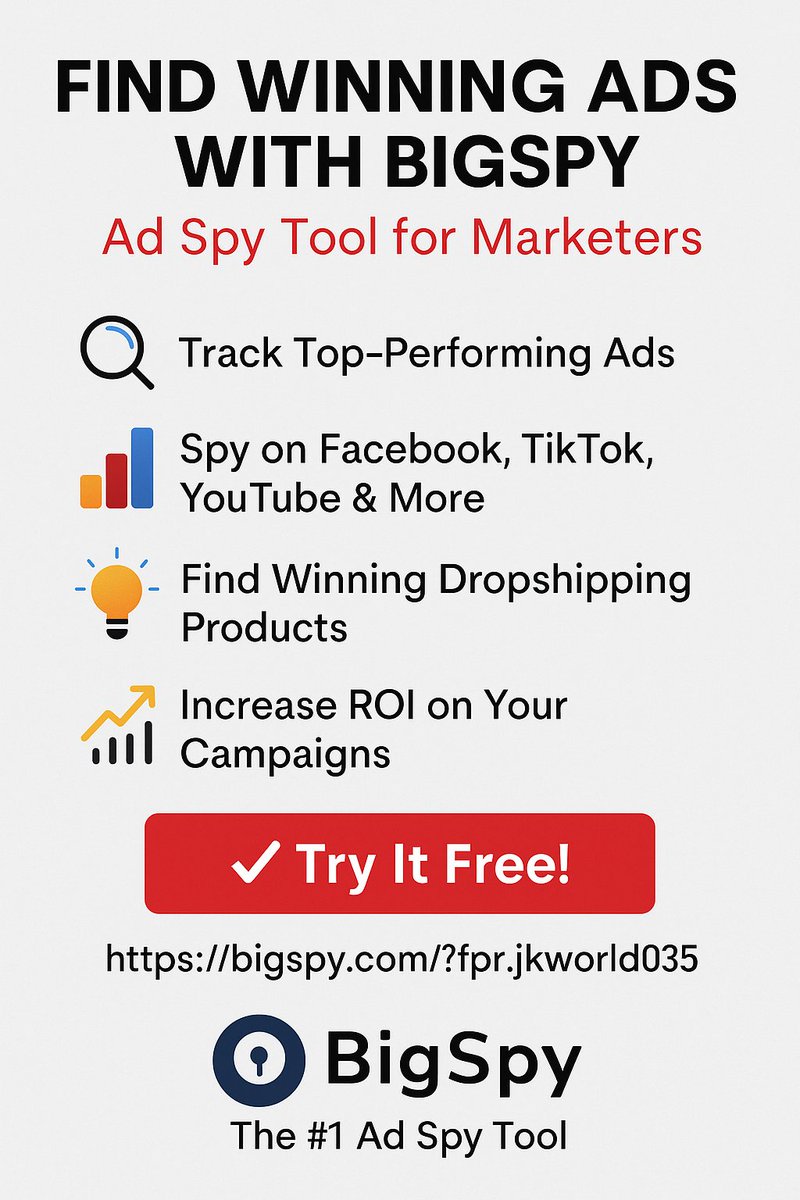 jkworld035's tweet image. 💡 Marketing Secret Weapon – BigSpy for Dropshipping &amp;amp; Affiliate
✅ Sign up now: bigspy.com/?fpr=jkworld035
#AdSpyTool #BigSpy #DigitalMarketing #DropshippingTools