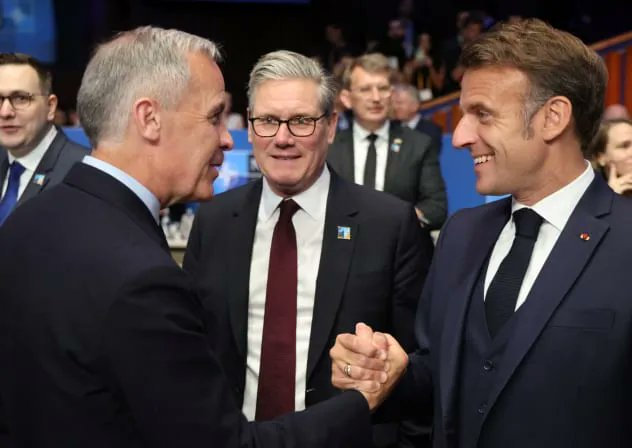 When future historians write about the fall of Western civilization, this photo may be useful.  Good times create weak men.  Carney. Starmer. Macron.