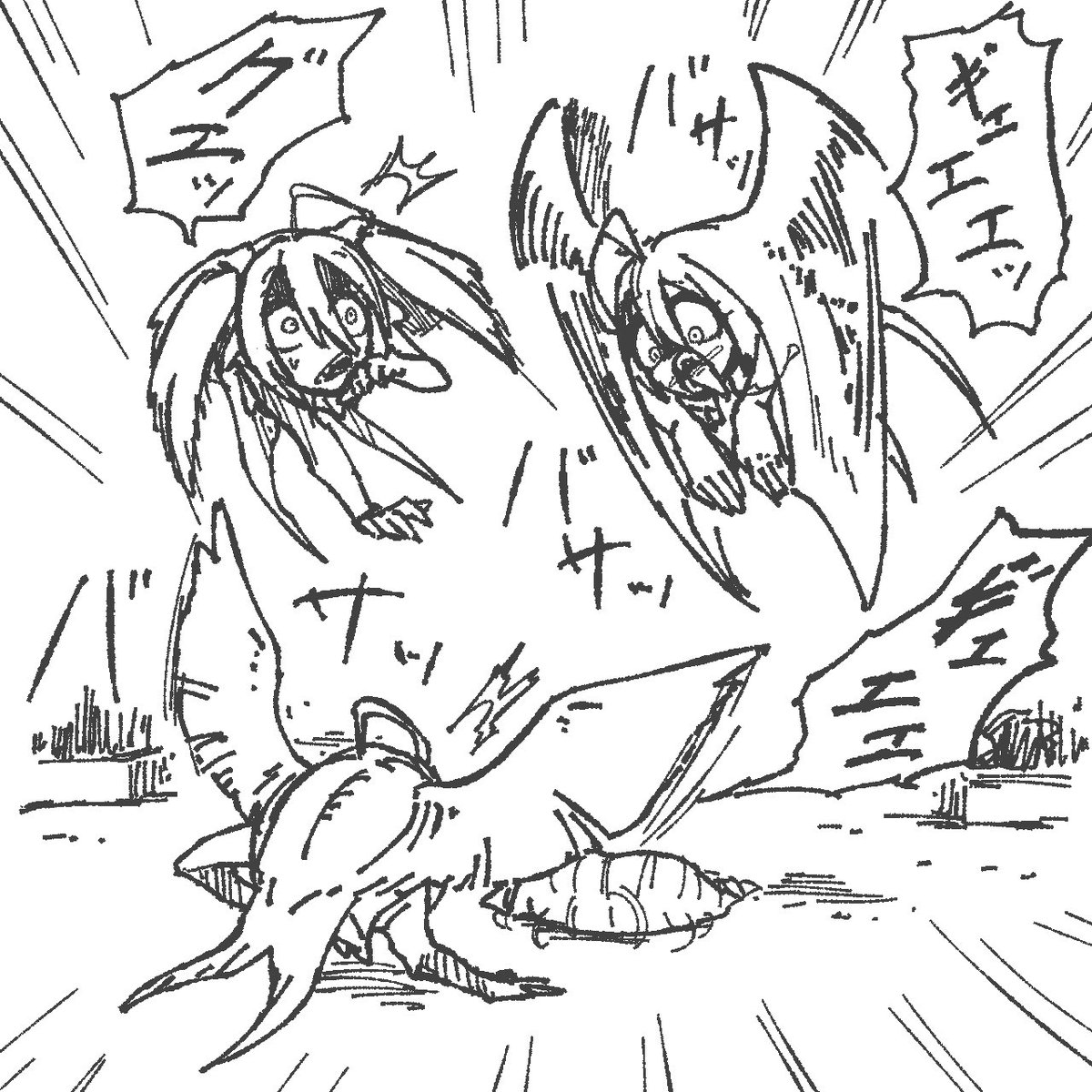 エサをもらおうとしてる時のハネコウベと、エサの奪い合いになってる時のハネコウベ 