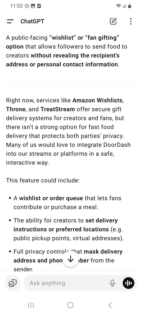 cosmicglider's tweet photo. 🛍️ Dear @DoorDash — Creators need a wishlist feature!
Let fans send food without sharing private info (ie addresses/phone numbers).

Think: Amazon Wishlist, but for tacos 🌮 Safe. Fun. Gifting.

I'd love to see this become real.

#ContentCreator #StreamerSupport #WishlistIdea #RT https://t.co/T0rqwzeQ9t