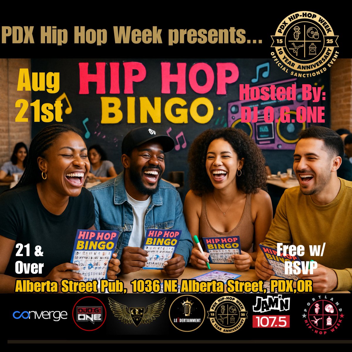 Dj O.G.ONE (@djogone) on Twitter photo All of my Hip Hop Fans! We are having a Hip Hop Bingo Night on August 21st, Hosted by me <a href="/djogone/">Dj O.G.ONE</a> and it’s FREE! For all RSVP’s.. click on the link and I’ll see you there. eventbrite.com/e/pdx-hip-hop-… All of my Hip Hop Fans! We are having a Hip Hop Bingo Night on August 21st, Hosted by me <a href="/djogone/">Dj O.G.ONE</a> and it’s FREE! For all RSVP’s.. click on the link and I’ll see you there. eventbrite.com/e/pdx-hip-hop-…