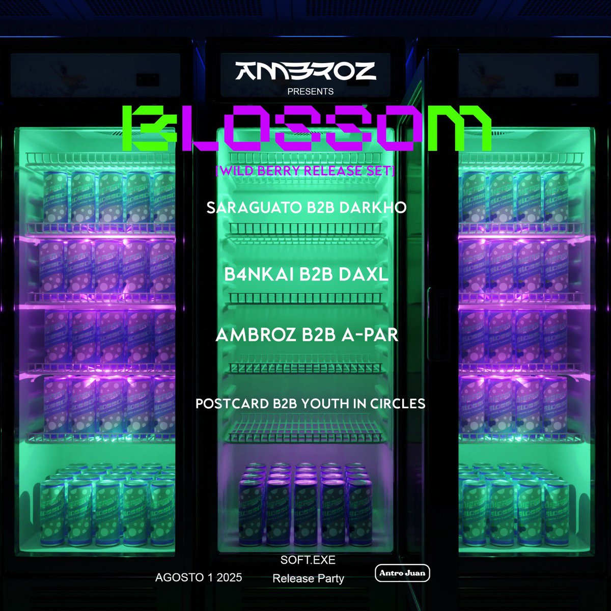 Wild Berry Release Set 🌸
📍 CDMX / <a href="/Antro__Juan/">Antro Juan</a> 
📅 01.AGO | 5:30 - 10:00pm
⚠️ Ingreso limitado

Lineup:
Saragüato b2b Darkho
B4nkai b2b DAXL
Ambroz b2b A-PAR
Postcard b2b Youth in Circles

✨Las primeras 10 personas en llegar se quedan para la noche oficial de Antro Juan.