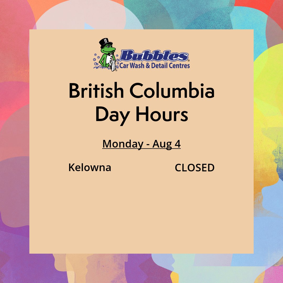 Happy Heritage Day Long Weekend! ☀️ Planning a wash for Monday, Aug 4th?

Select locations are OPEN 10 AM - 4 PM. Other locations will be closed.

Check our graphic for your specific location's hours! 👇

#HeritageDay #AugustLongWeekend #HolidayHours #CarWash
