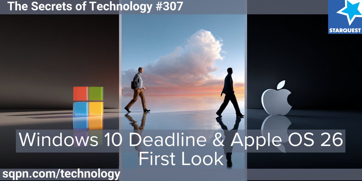 StarQuest Media (SQPN) (@sqpn) on Twitter photo Windows 10 support ends this fall. What’s your best move—upgrade, switch OS, or buy new? Plus: Apple OS 26 brings bold design & smarter tools.
Do these changes help or complicate your digital life?
With <a href="/bettnet/">Domenico Bettinelli</a> <a href="/pgscott/">pat scott (mamanerd)</a> @akinstetter
🎧 Listen now: starquest.fm/TEC307 Windows 10 support ends this fall. What’s your best move—upgrade, switch OS, or buy new? Plus: Apple OS 26 brings bold design & smarter tools.
Do these changes help or complicate your digital life?
With <a href="/bettnet/">Domenico Bettinelli</a> <a href="/pgscott/">pat scott (mamanerd)</a> @akinstetter
🎧 Listen now: starquest.fm/TEC307