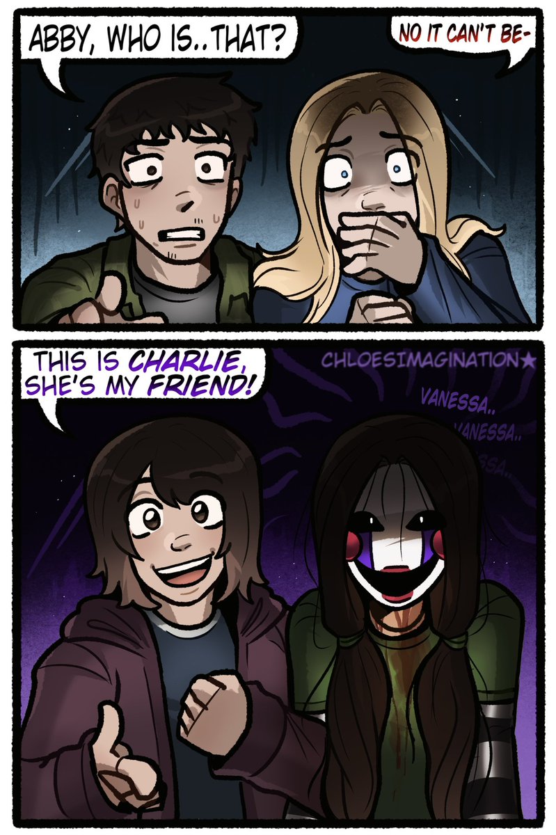 ChloeImagine's tweet image. Abby makes a new friend in the FNAF 2 movie,,