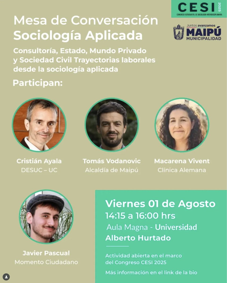 Mañana Congreso CESI 2025!!🎙️ Daniela Leal <a href="/theuguest/">Daniella Leal</a>  (<a href="/desuc_uc/">DESUC</a>) participará en el panel “Encuestas Electorales en Chile” y 💬 Cristián Ayala <a href="/caayala/">Cristián Ayala</a>  (<a href="/desuc_uc/">DESUC</a>) aportó su experiencia en la mesa “Sociología Aplicada” del #CESI2025 Totalmente invitados!!!!!